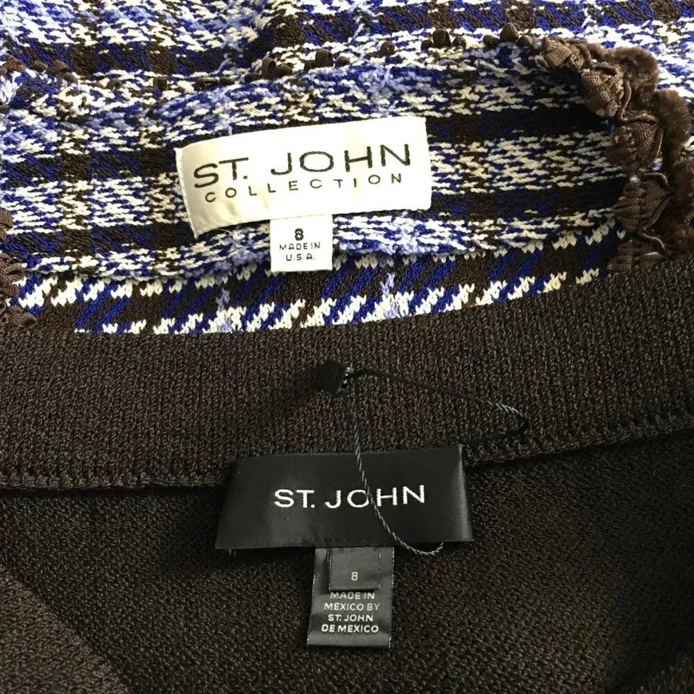 BEAUTIFUL St John collection knit blue brown multi jacket skirt suit size 8 - Picture 10 of 10